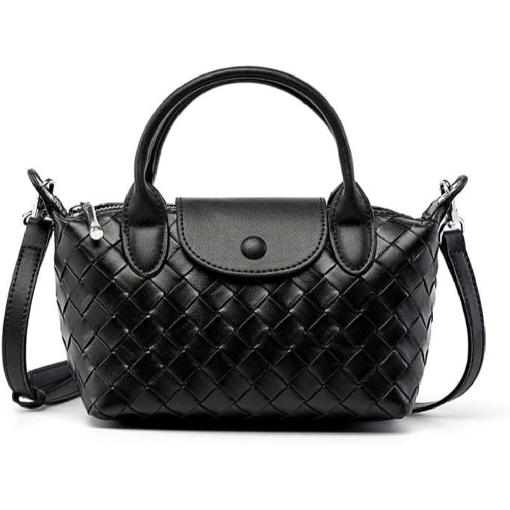 Mini Woven Cowhide Leather Handbag & Crossbody Bag - Chic & Lightweight